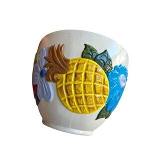Colorful Ceramic Bowl With 3D Fruit & Floral Design